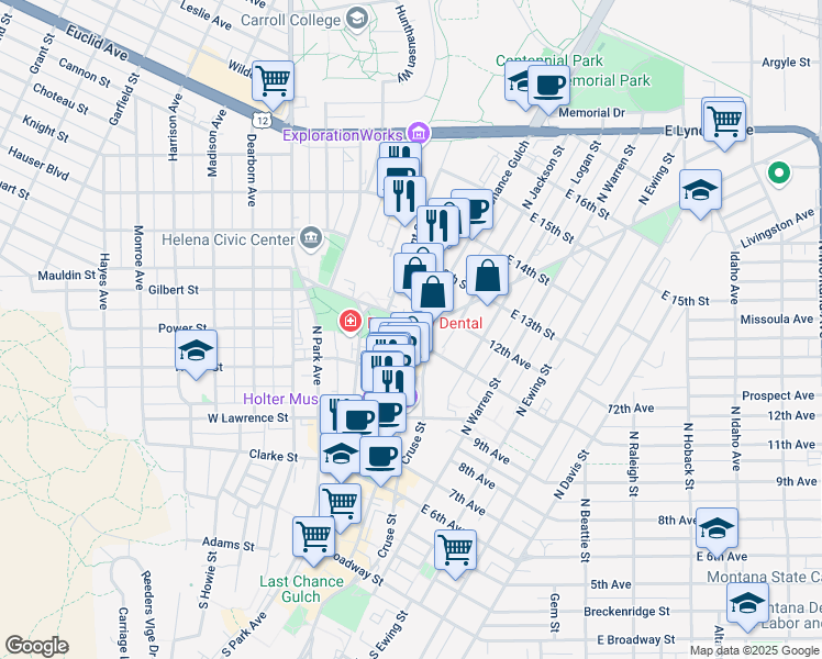 map of restaurants, bars, coffee shops, grocery stores, and more near 23 Neill Avenue in Helena