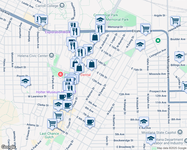 map of restaurants, bars, coffee shops, grocery stores, and more near 651 Logan Street in Helena