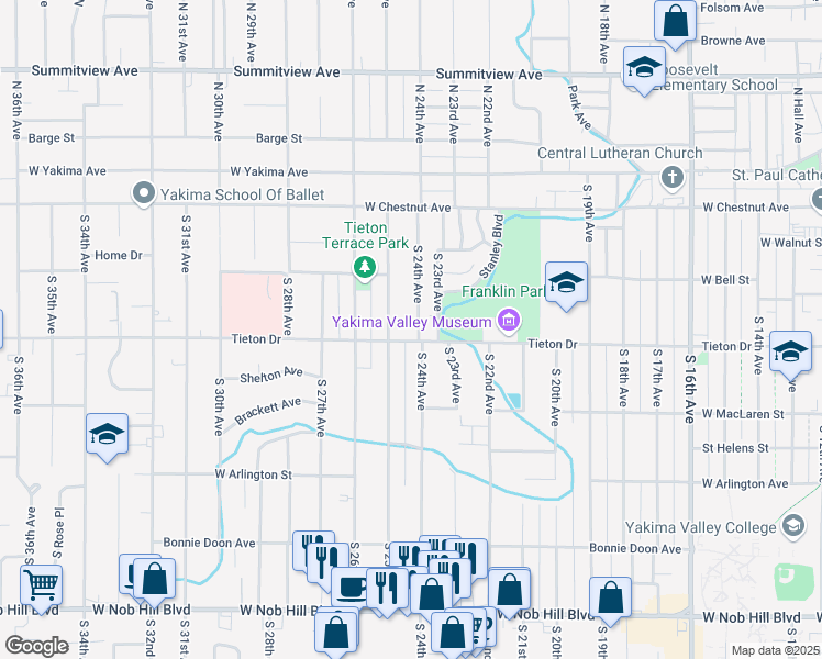 map of restaurants, bars, coffee shops, grocery stores, and more near 422 South 24th Avenue in Yakima