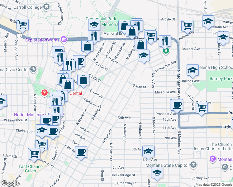 map of restaurants, bars, coffee shops, grocery stores, and more near 718 North Rodney Street in Helena