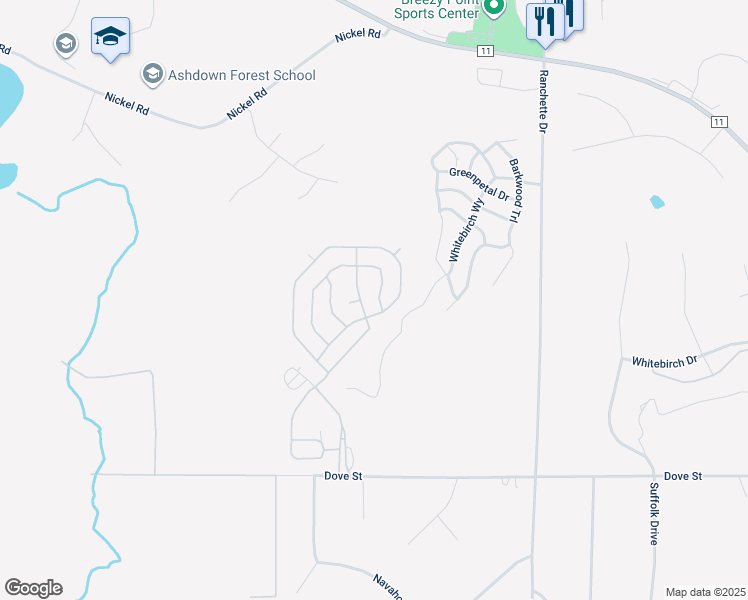 map of restaurants, bars, coffee shops, grocery stores, and more near 30626 Moose Trail in Breezy Point