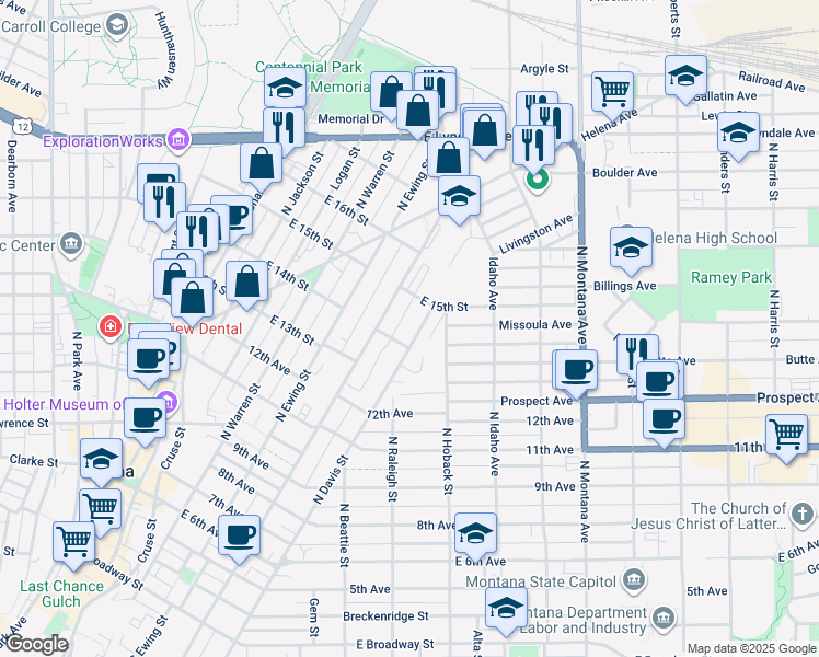 map of restaurants, bars, coffee shops, grocery stores, and more near 810 North Davis Street in Helena