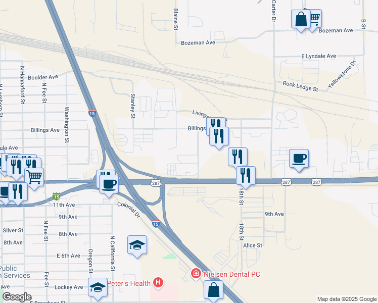 map of restaurants, bars, coffee shops, grocery stores, and more near 900 Gibbon Street in Helena