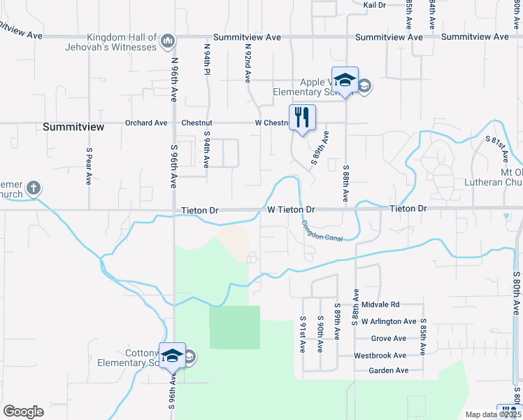 map of restaurants, bars, coffee shops, grocery stores, and more near 9000-9308 W Tieton Dr in Yakima