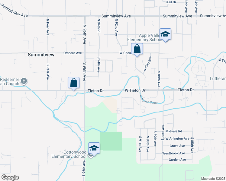 map of restaurants, bars, coffee shops, grocery stores, and more near 9310-9598 W Tieton Dr in Yakima