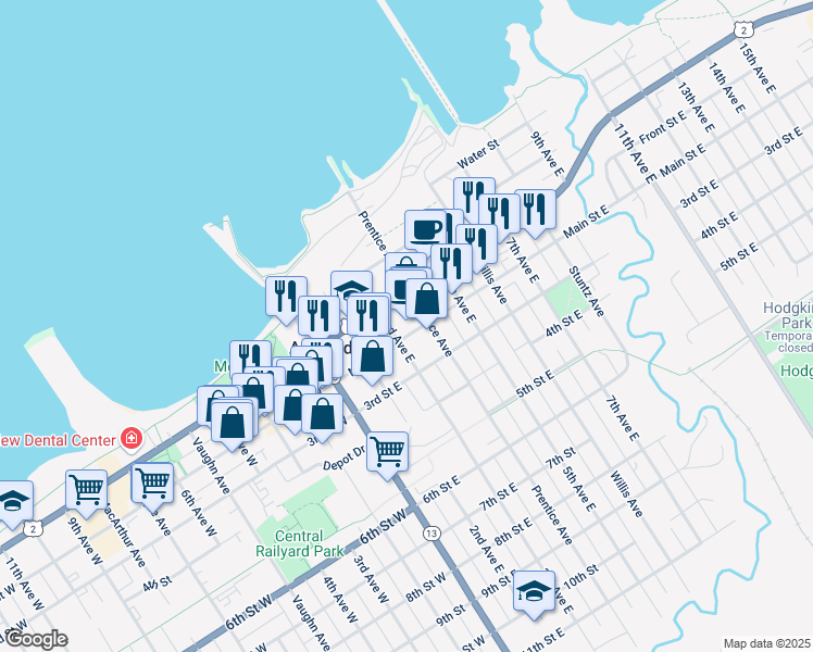 map of restaurants, bars, coffee shops, grocery stores, and more near 307 Main Street East in Ashland