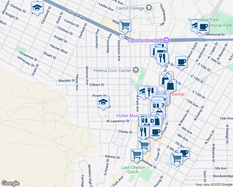 map of restaurants, bars, coffee shops, grocery stores, and more near 604 Dearborn Avenue in Helena