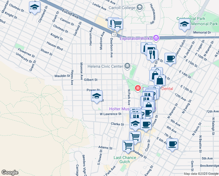 map of restaurants, bars, coffee shops, grocery stores, and more near 604 Dearborn Avenue in Helena