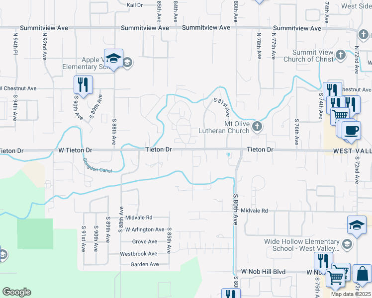 map of restaurants, bars, coffee shops, grocery stores, and more near 8316 West Tieton Drive in Yakima