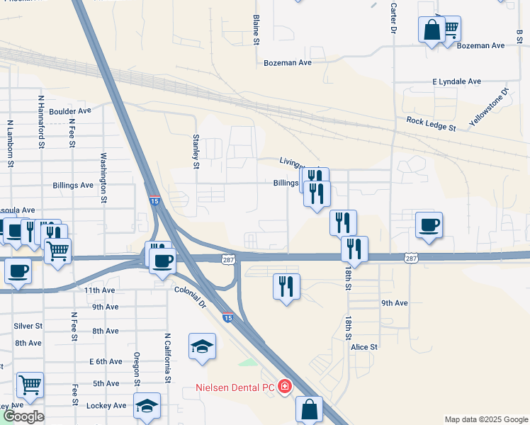 map of restaurants, bars, coffee shops, grocery stores, and more near 867 Blaine Street in Helena