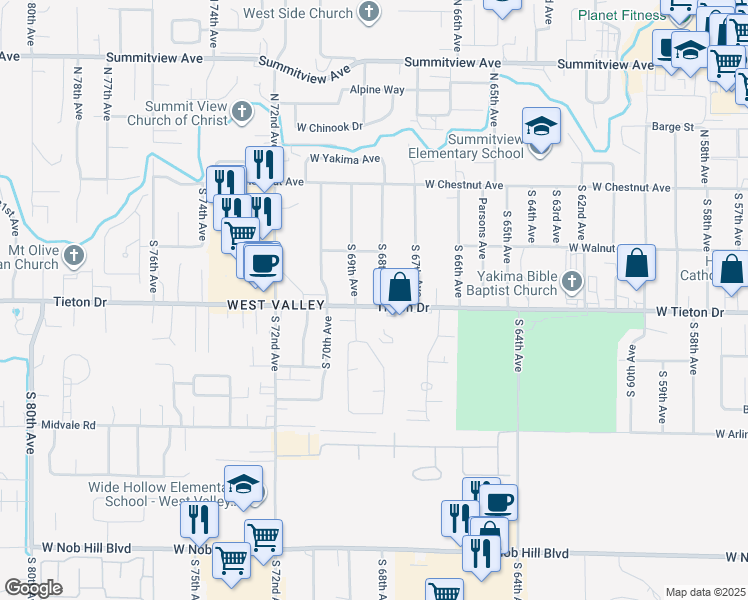 map of restaurants, bars, coffee shops, grocery stores, and more near in Yakima