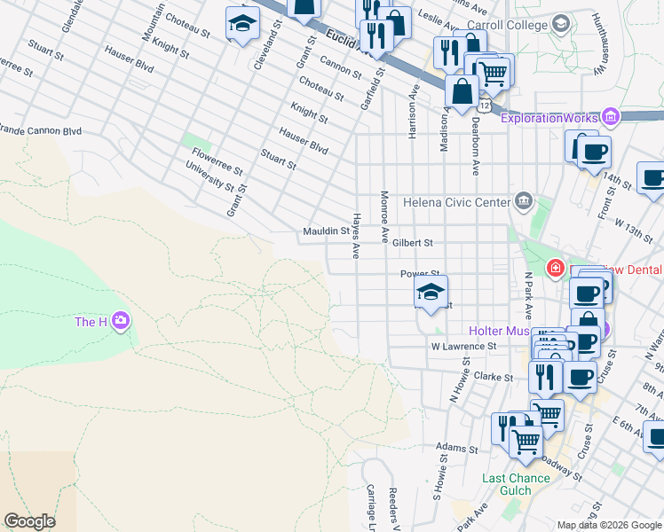 map of restaurants, bars, coffee shops, grocery stores, and more near 820 Power Street in Helena