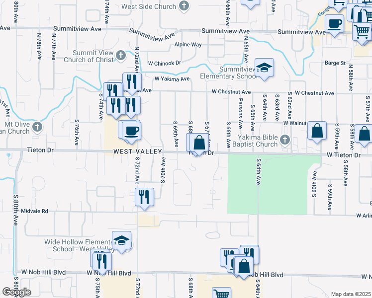 map of restaurants, bars, coffee shops, grocery stores, and more near in Yakima