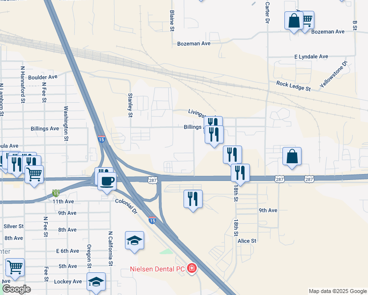 map of restaurants, bars, coffee shops, grocery stores, and more near 900 Gibbon Street in Helena