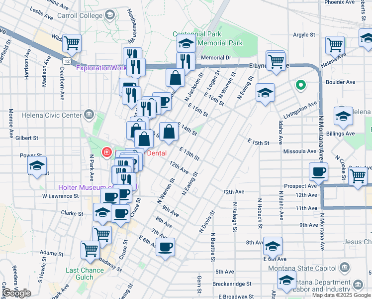 map of restaurants, bars, coffee shops, grocery stores, and more near 700 North Warren Street in Helena