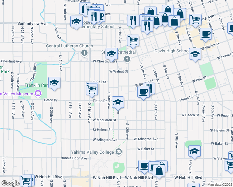 map of restaurants, bars, coffee shops, grocery stores, and more near 408 South 13th Avenue in Yakima