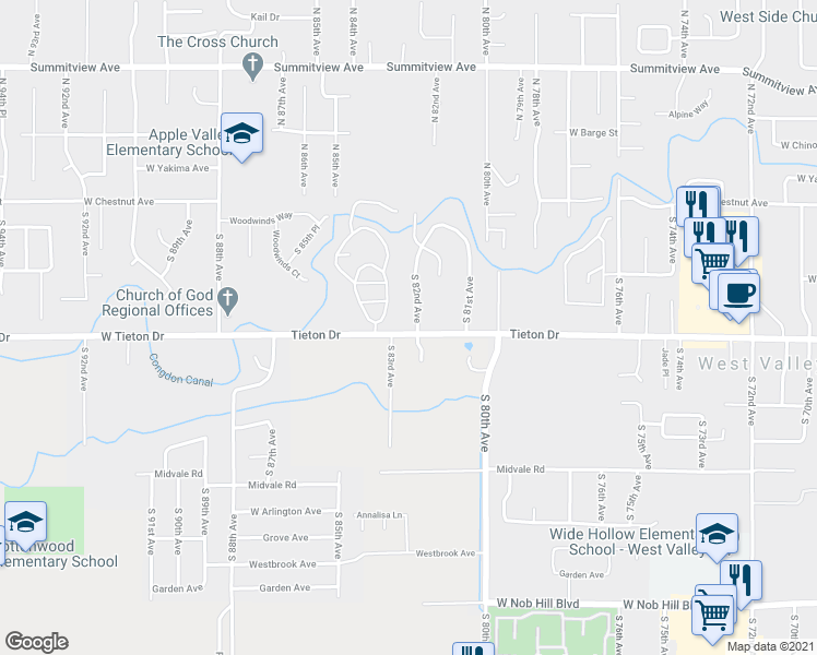 map of restaurants, bars, coffee shops, grocery stores, and more near 420 South 82nd Avenue in Yakima