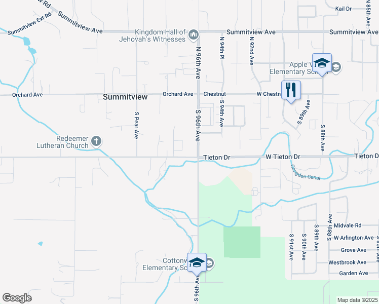 map of restaurants, bars, coffee shops, grocery stores, and more near 9649 West Tieton Drive in Yakima