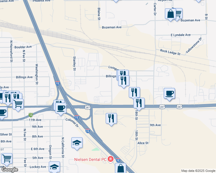 map of restaurants, bars, coffee shops, grocery stores, and more near 900 Gibbon Street in Helena