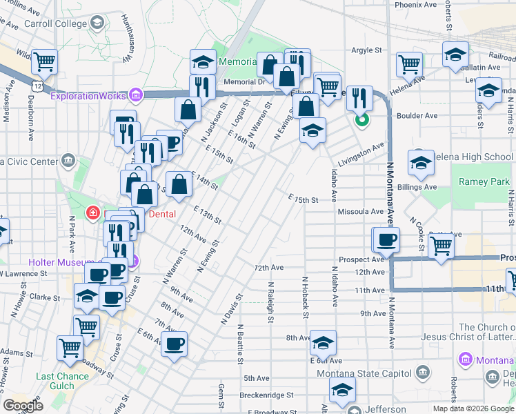 map of restaurants, bars, coffee shops, grocery stores, and more near 718 N Rodney St in Helena