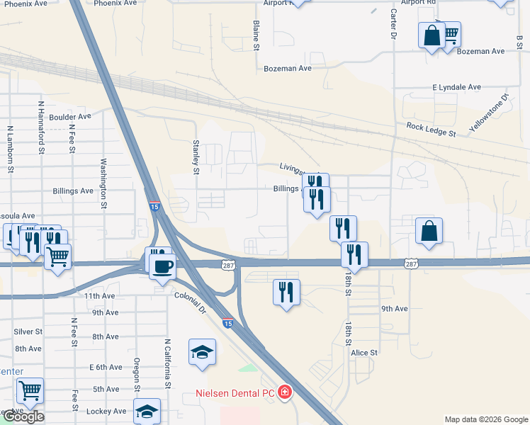 map of restaurants, bars, coffee shops, grocery stores, and more near 867 Blaine Street in Helena