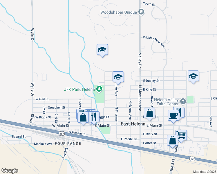 map of restaurants, bars, coffee shops, grocery stores, and more near 309 Harrison Avenue North in East Helena