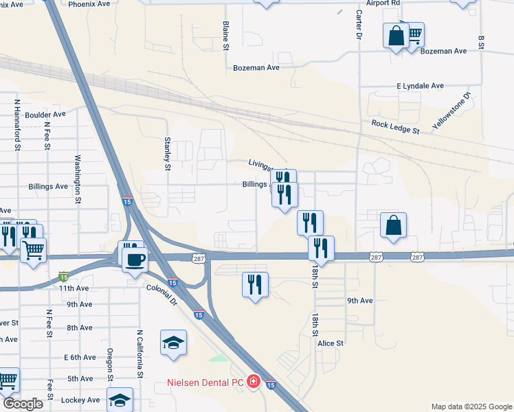 map of restaurants, bars, coffee shops, grocery stores, and more near 900 Gibbon Street in Helena
