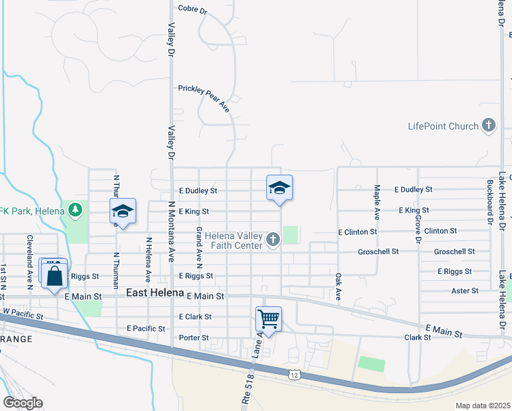 map of restaurants, bars, coffee shops, grocery stores, and more near 703 East King Street in East Helena