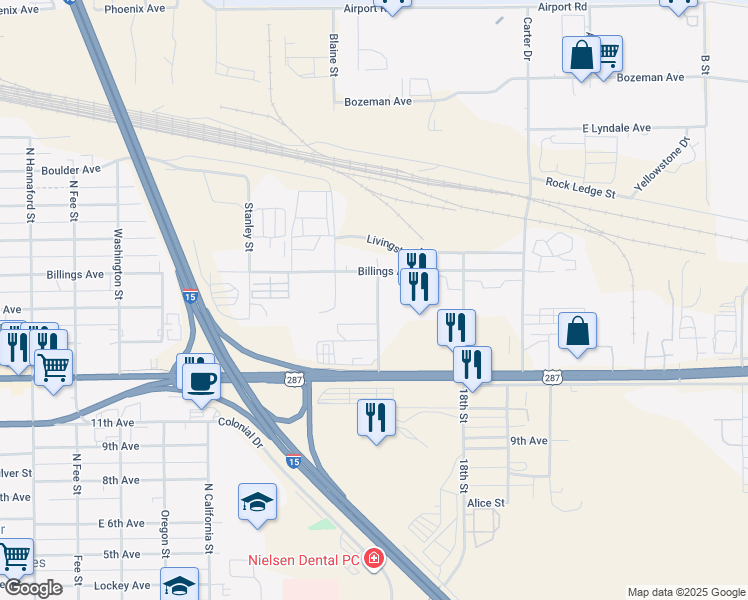 map of restaurants, bars, coffee shops, grocery stores, and more near 900 Gibbon Street in Helena