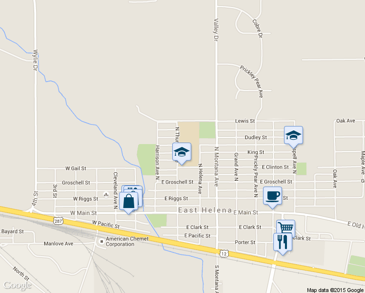 map of restaurants, bars, coffee shops, grocery stores, and more near 399 North Thurman Avenue in East Helena
