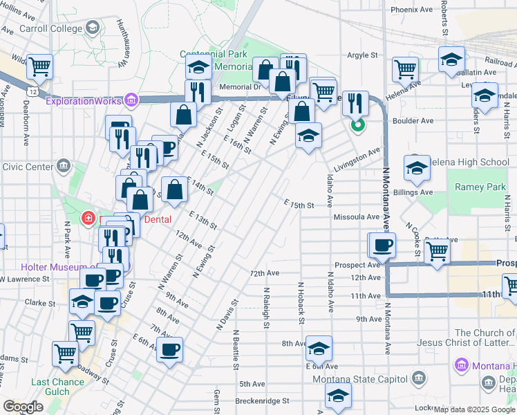 map of restaurants, bars, coffee shops, grocery stores, and more near 718 N Rodney St in Helena