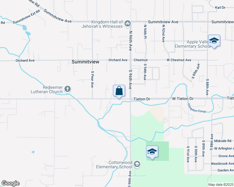 map of restaurants, bars, coffee shops, grocery stores, and more near 9649-9801 West Tieton Drive in Yakima