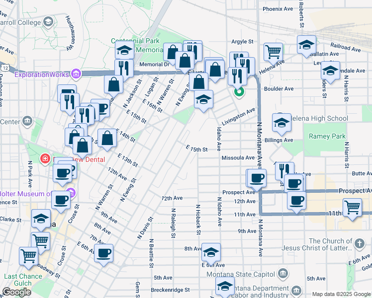 map of restaurants, bars, coffee shops, grocery stores, and more near 810 North Davis Street in Helena