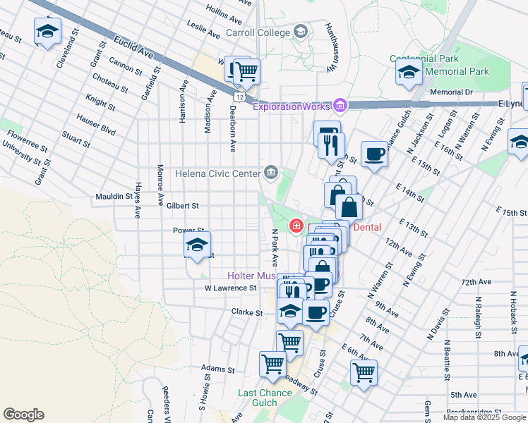 map of restaurants, bars, coffee shops, grocery stores, and more near 600 North Park Avenue in Helena
