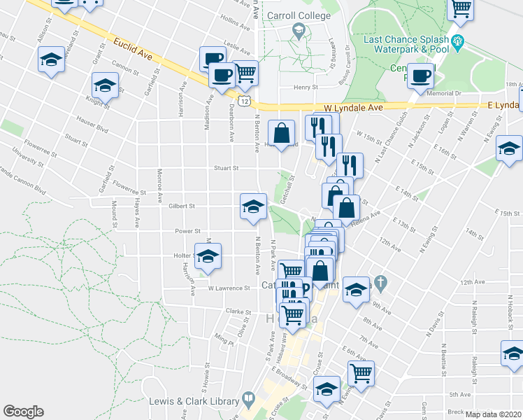 map of restaurants, bars, coffee shops, grocery stores, and more near 600 North Park Avenue in Helena