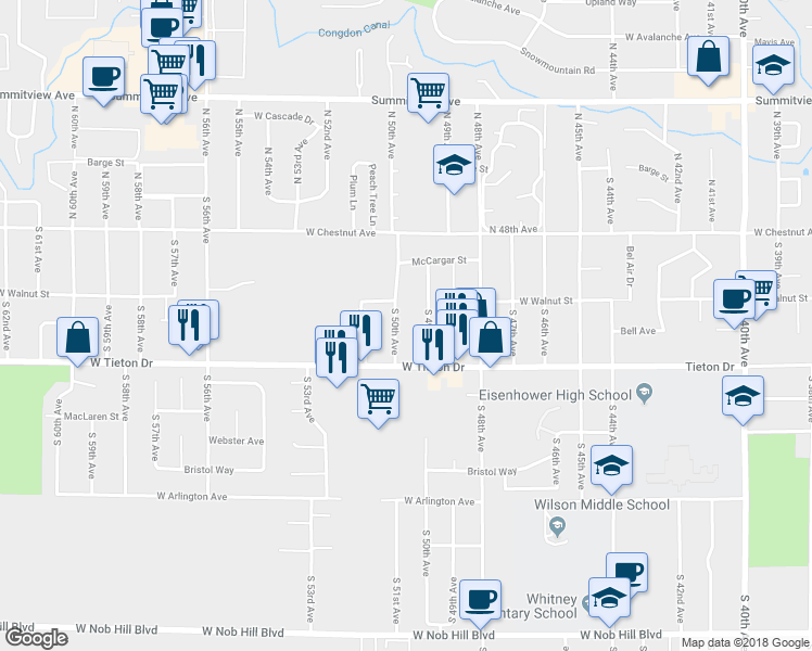 map of restaurants, bars, coffee shops, grocery stores, and more near 310 South 50th Avenue in Yakima