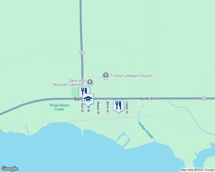 map of restaurants, bars, coffee shops, grocery stores, and more near Birch Street in Marenisco