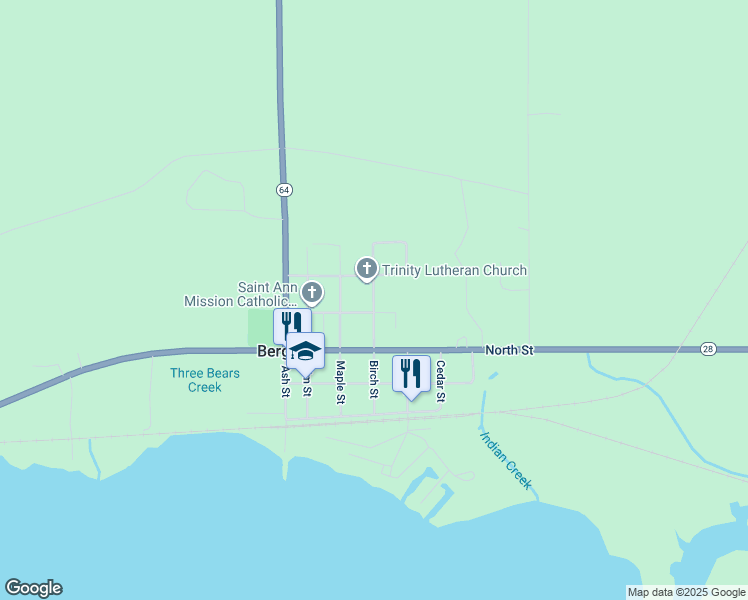 map of restaurants, bars, coffee shops, grocery stores, and more near Birch Street in Marenisco