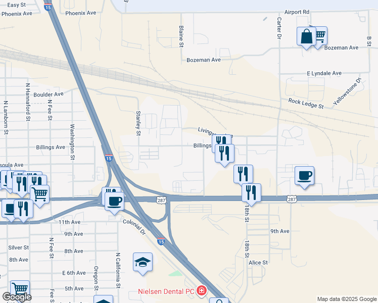map of restaurants, bars, coffee shops, grocery stores, and more near 2606 Billings Avenue in Helena