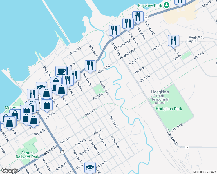 map of restaurants, bars, coffee shops, grocery stores, and more near 310 Stuntz Avenue in Ashland