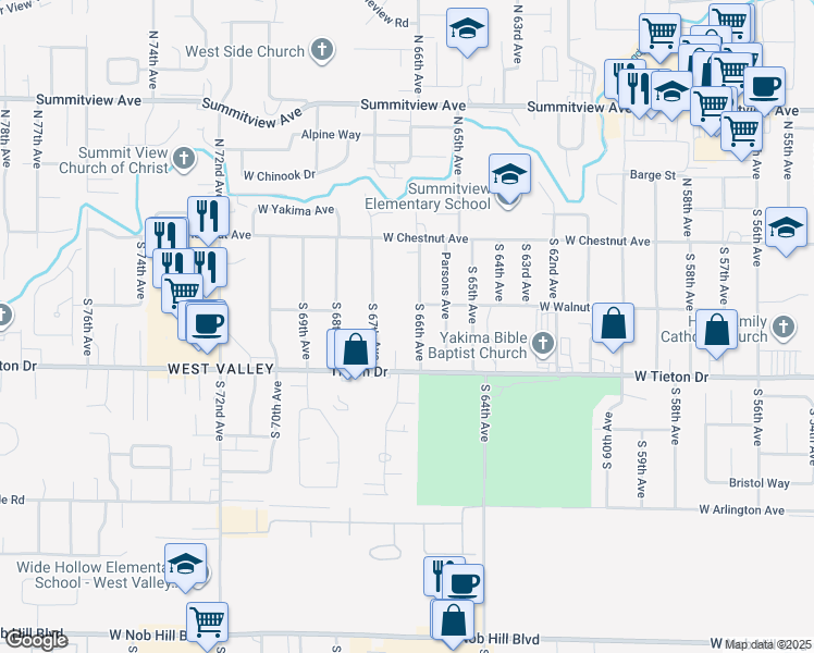map of restaurants, bars, coffee shops, grocery stores, and more near 404 South 66th Avenue in Yakima