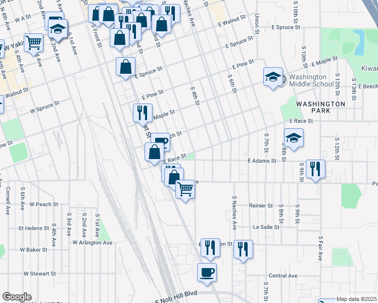 map of restaurants, bars, coffee shops, grocery stores, and more near 610 South 3rd Street in Yakima