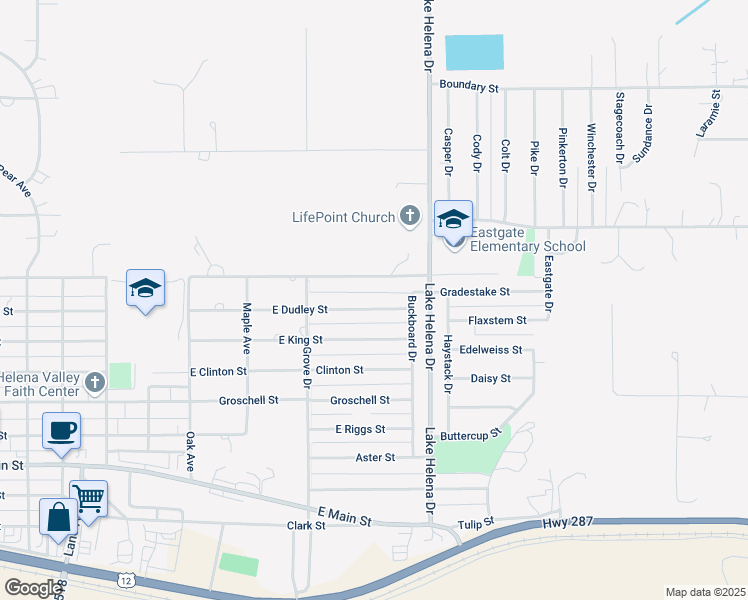 map of restaurants, bars, coffee shops, grocery stores, and more near 3768 East Dudley Street in East Helena