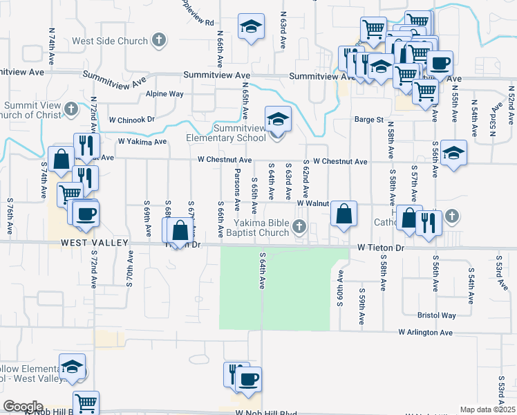 map of restaurants, bars, coffee shops, grocery stores, and more near 401 South 65th Avenue in Yakima