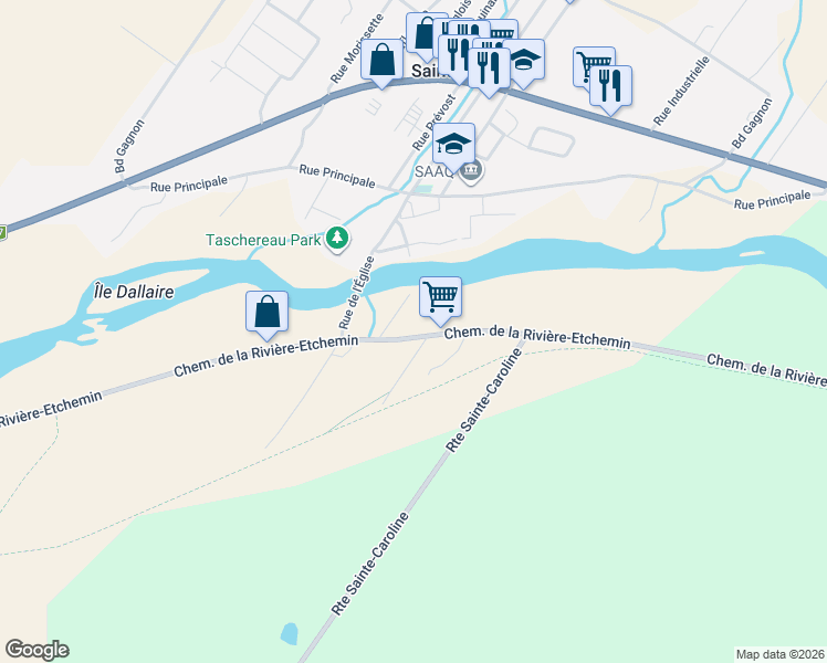 map of restaurants, bars, coffee shops, grocery stores, and more near 443 Chemin de la Rivière-Etchemin in Sainte-Claire