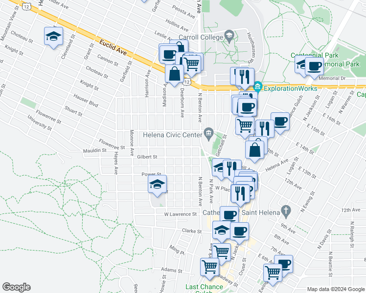 map of restaurants, bars, coffee shops, grocery stores, and more near 700 Dearborn Avenue in Helena