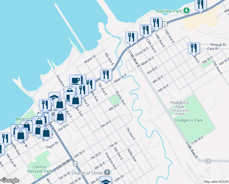 map of restaurants, bars, coffee shops, grocery stores, and more near 217 Stuntz Avenue in Ashland