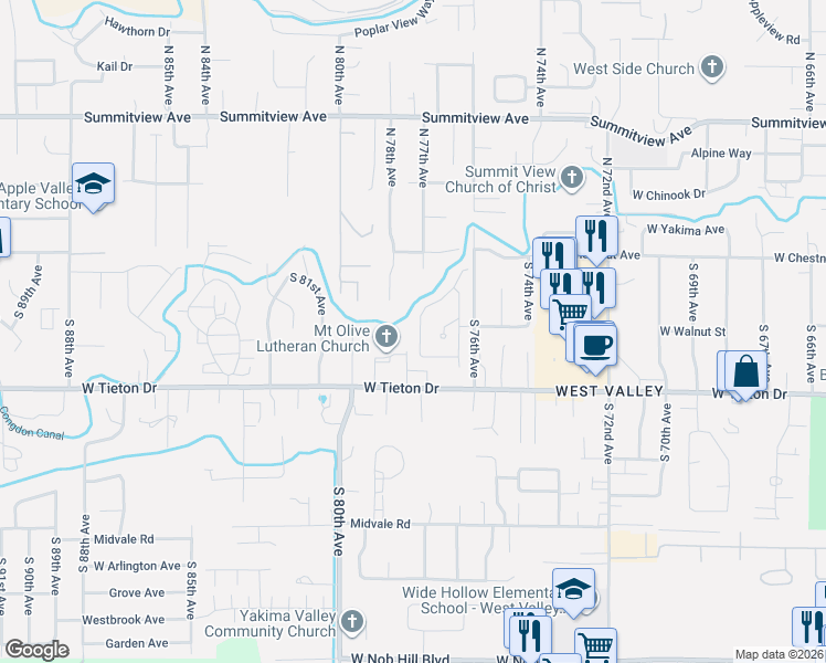map of restaurants, bars, coffee shops, grocery stores, and more near 327 South 76th Avenue in Yakima
