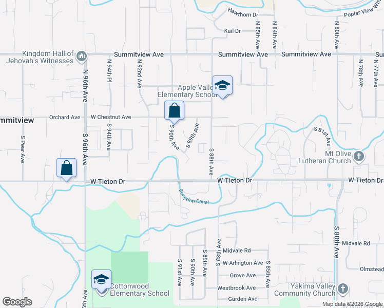 map of restaurants, bars, coffee shops, grocery stores, and more near 403 South 90th Avenue in Yakima
