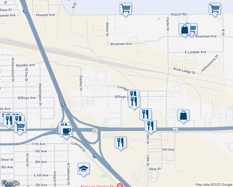map of restaurants, bars, coffee shops, grocery stores, and more near 2606 Billings Avenue in Helena
